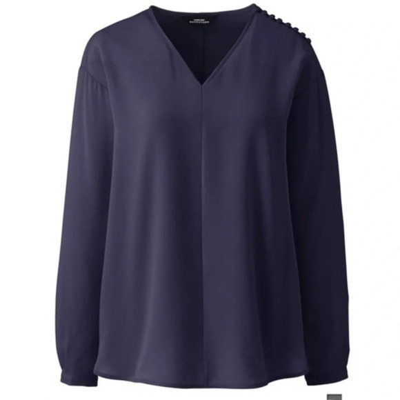 Lands End Long Sleeve Button Shoulder Crepe Blouse - Picture 1 of 8